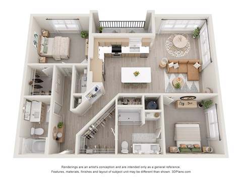 Floor plan for 2 beds, 2 baths, 1204 sqft